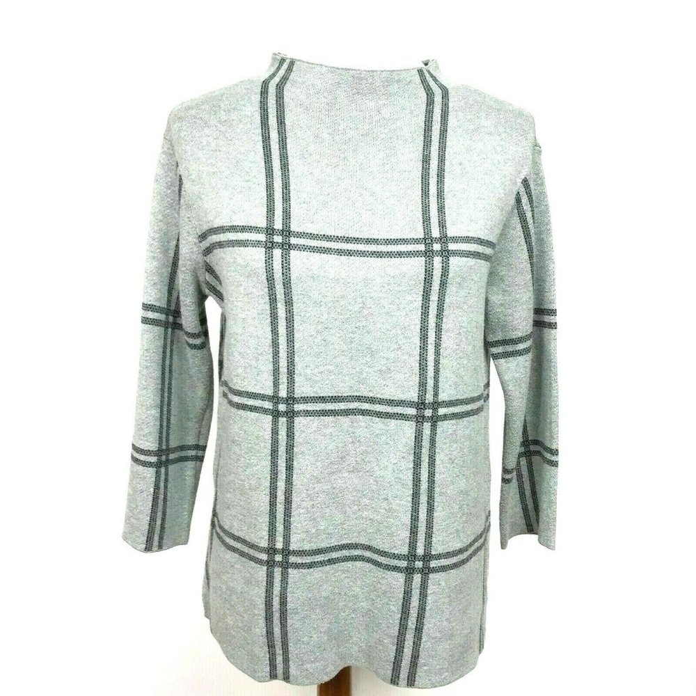 J. Jill Sweater Windowpane High Neck Gray Black XS